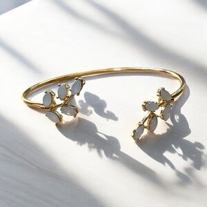 Elegant Gold Plated and Opal Leaf Bracelet